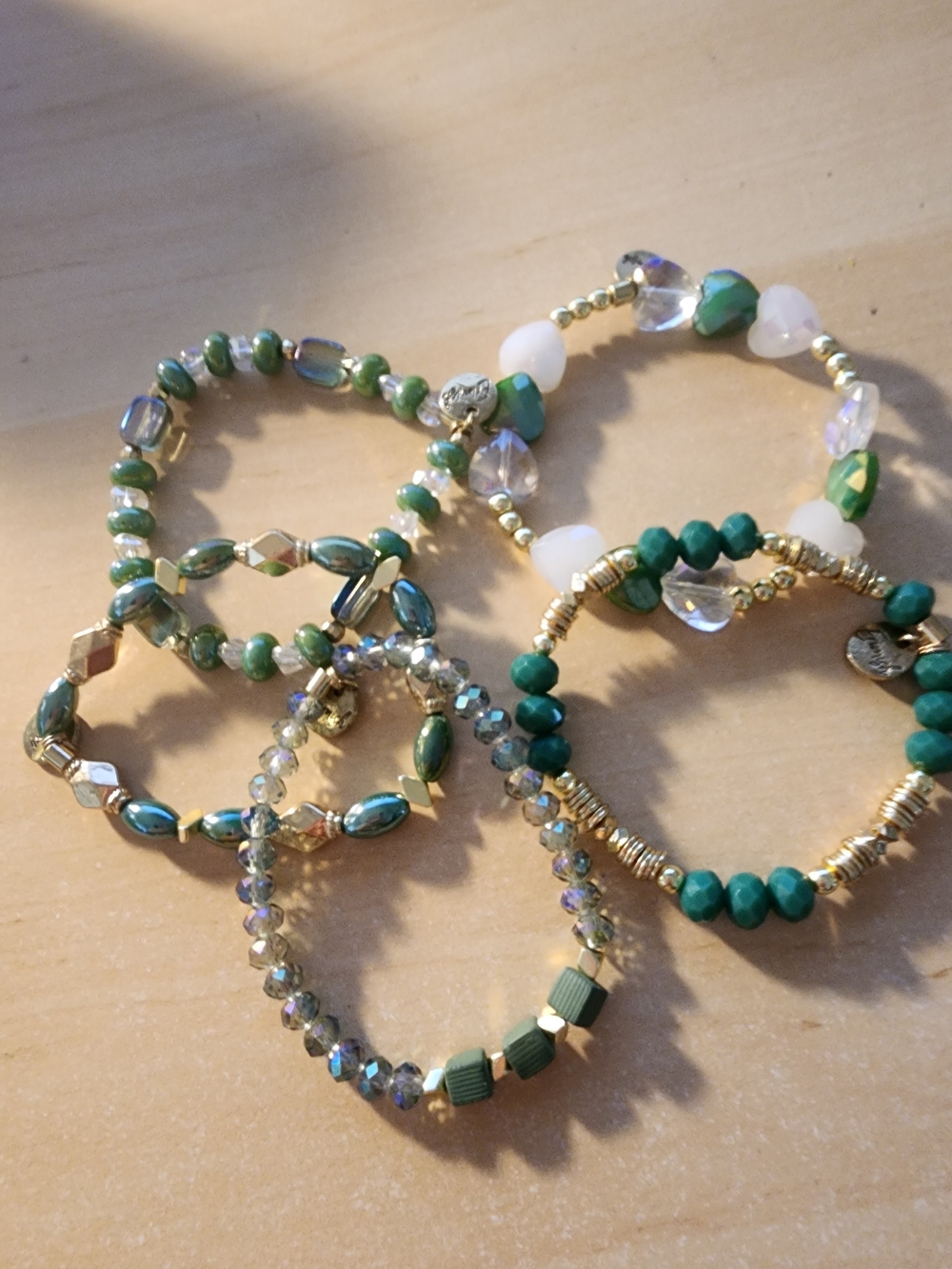 Gold & Green Erimish Stretch Bracelet Set -